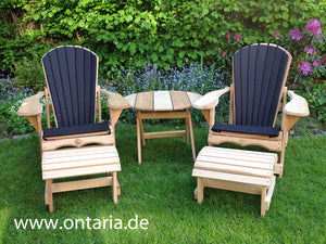 2 Adirondack Comfort Chairs, stool, table & cushions