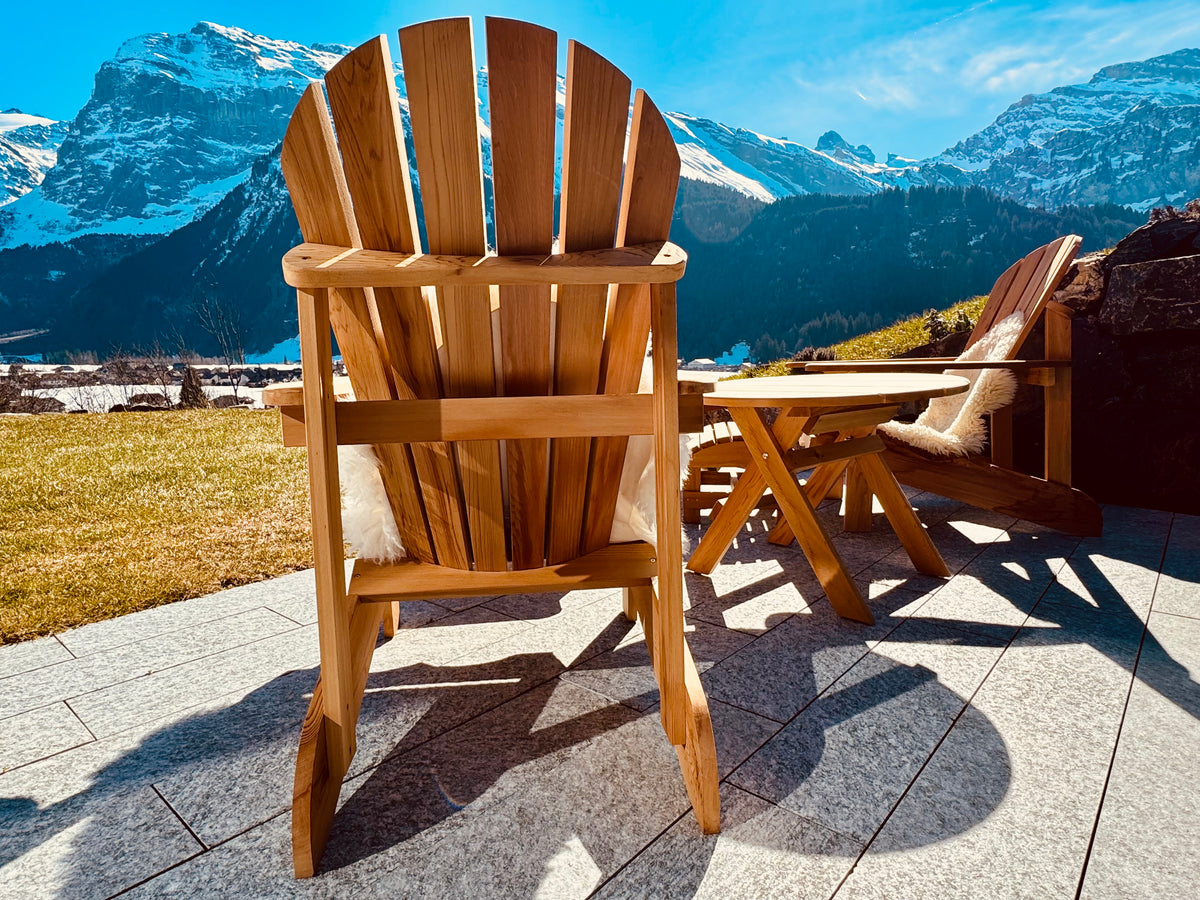 2 Bear Chairs, stool, table, lambskins