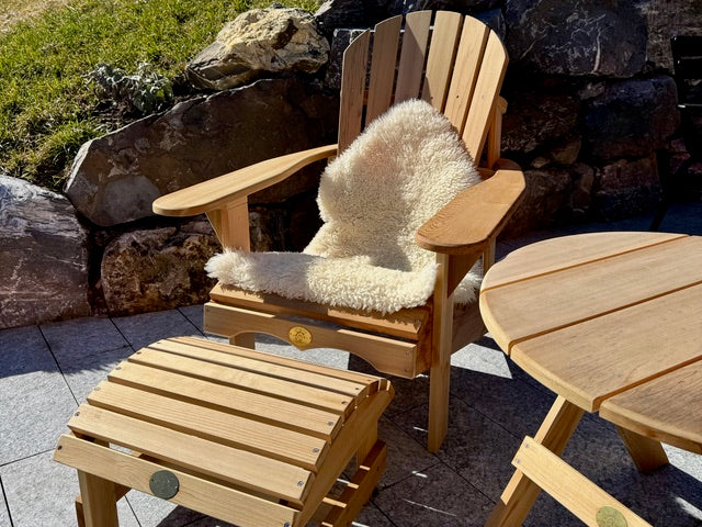 2 Bear Chairs, stool, table, lambskins