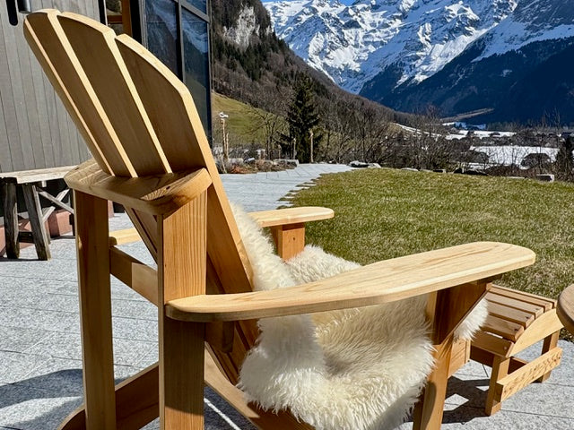 2 Bear Chairs, stool, table, lambskins
