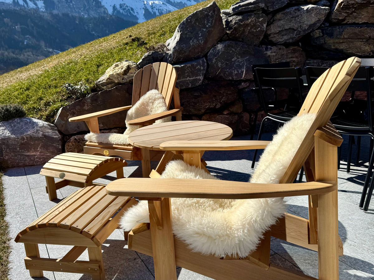 2 Bear Chairs, stool, table, lambskins