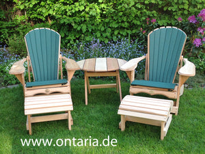 2 verstellbare Adirondack-Comfort-Chairs, Schemel, Tisch & Polster